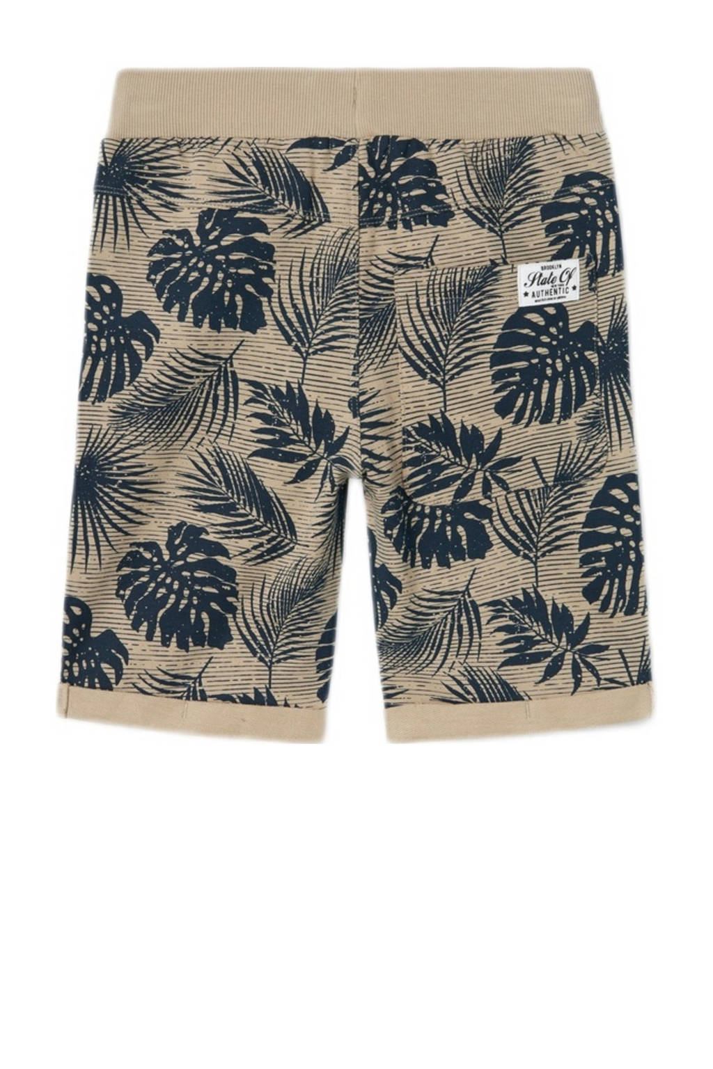 NAME IT sweatshort met bladprint beige/blauw