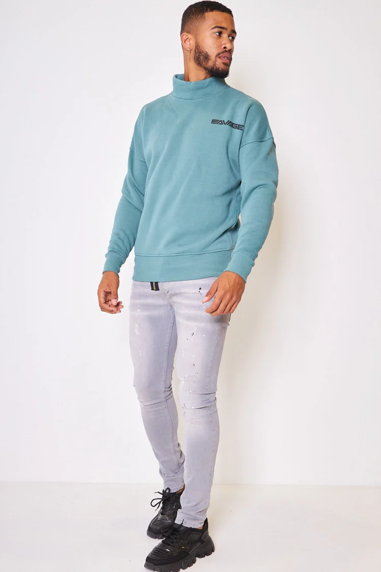Sweat vert col montant 