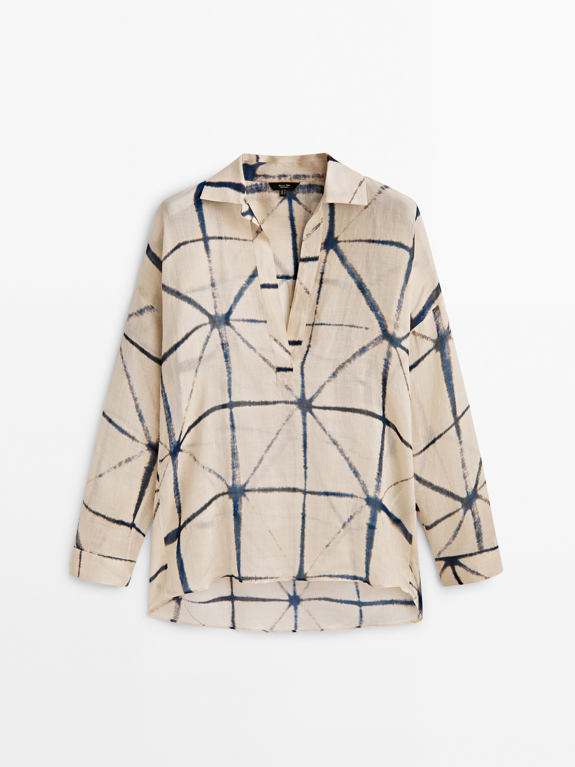 Camisa polo estampada, 100% rami - AZUL ESCURO