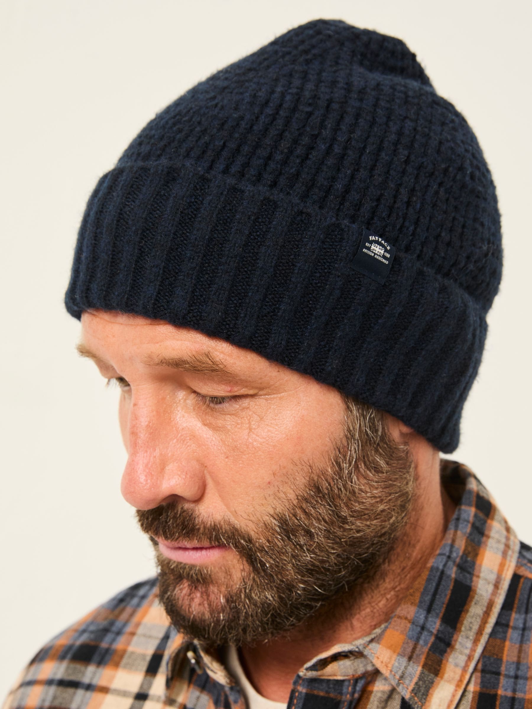 Marineblauw - FatFace beanie met wafelpatroon