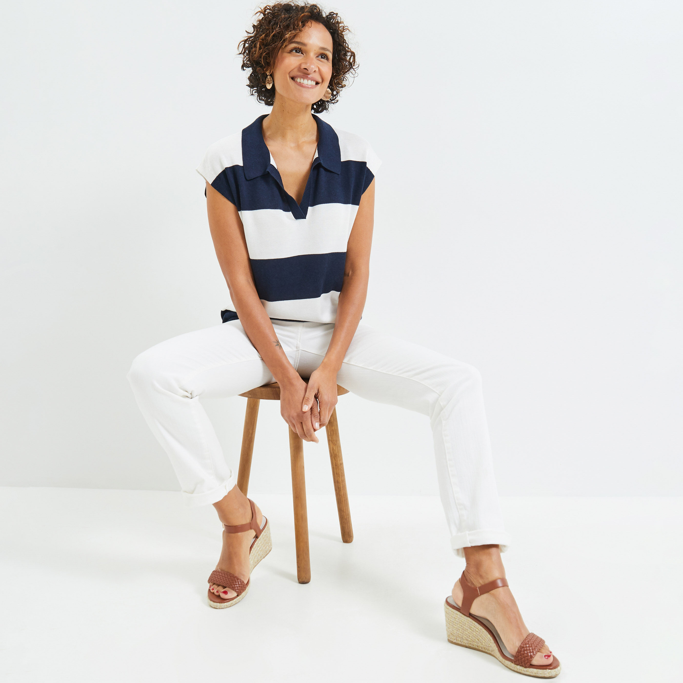 Polo rayé femme - MARINE