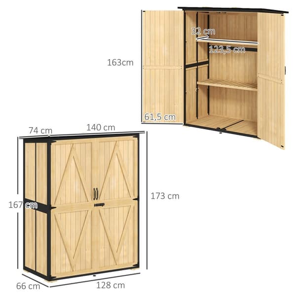 Hageskap, redskapsbod i tre, værbestandig redskapsskap med 2 dører, hyller, redskapshus med asfalttak, redskapsskap for hage, terrasse, 140 x 74 x 173