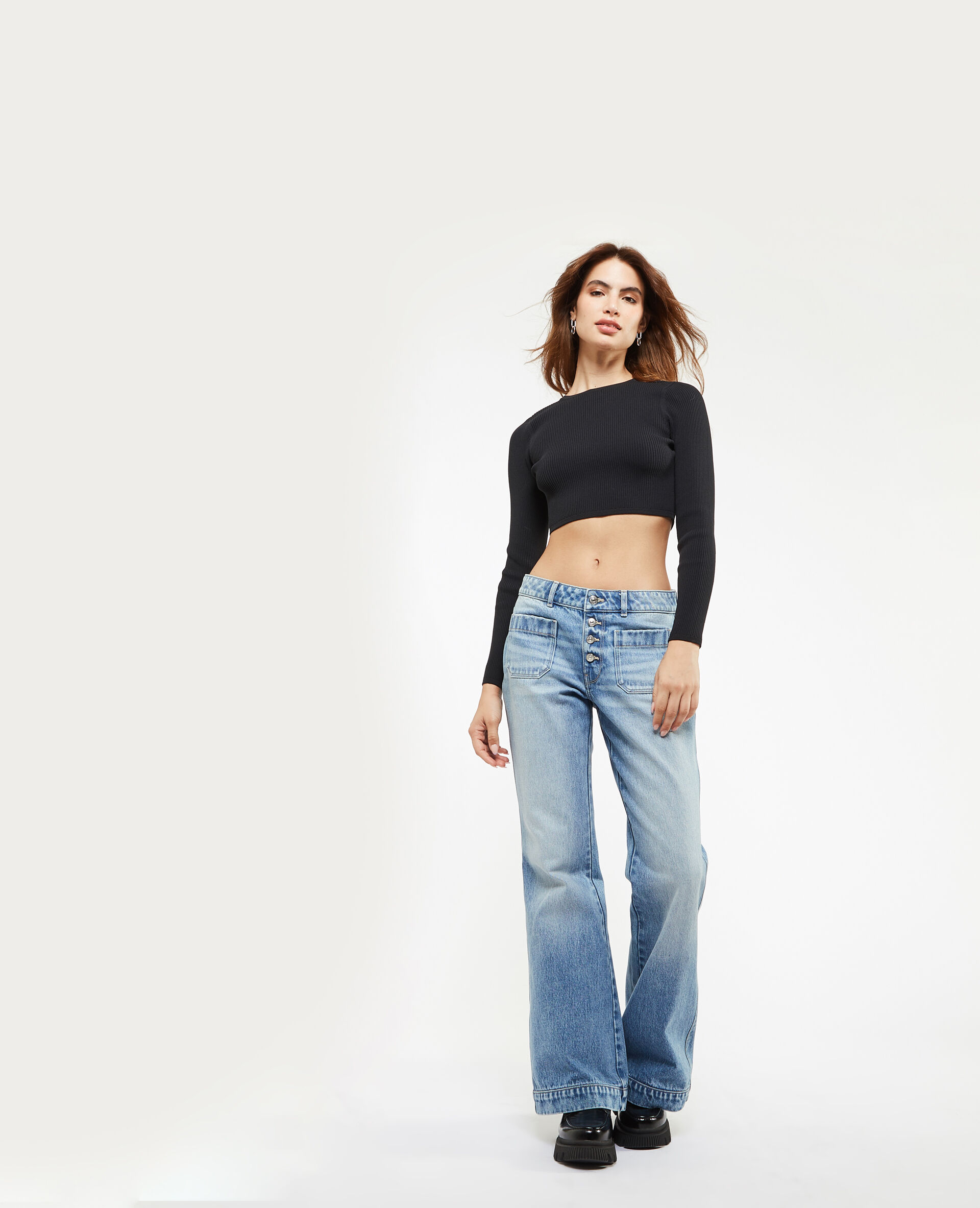 Jean flare avec boutons apparents - Bleu