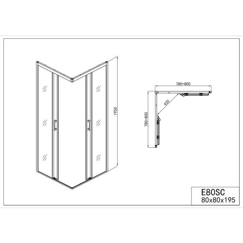 Badstuber Elite douchecabine 80x80 met schuifdeur chroom