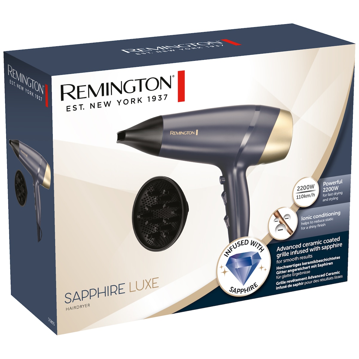 Remington Sapphire Luxe hårføner D5805 (blå og gull)