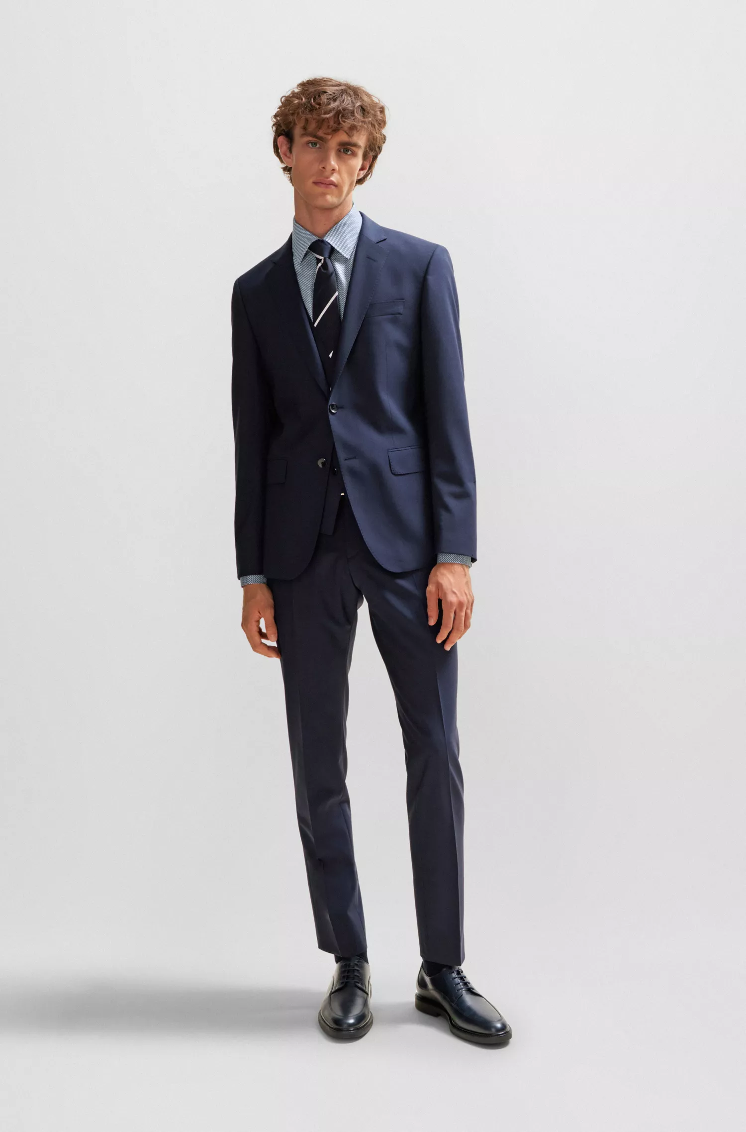 Camisa BOSS preta de corte regular em sarja com estampa geométrica