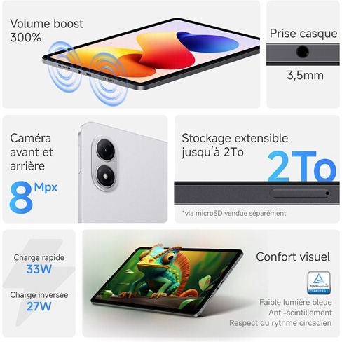 Tablette tactile Xiaomi Pack Android Redmi Pad 2 Pro 128Go Wi-Fi Gris + Cover clavier