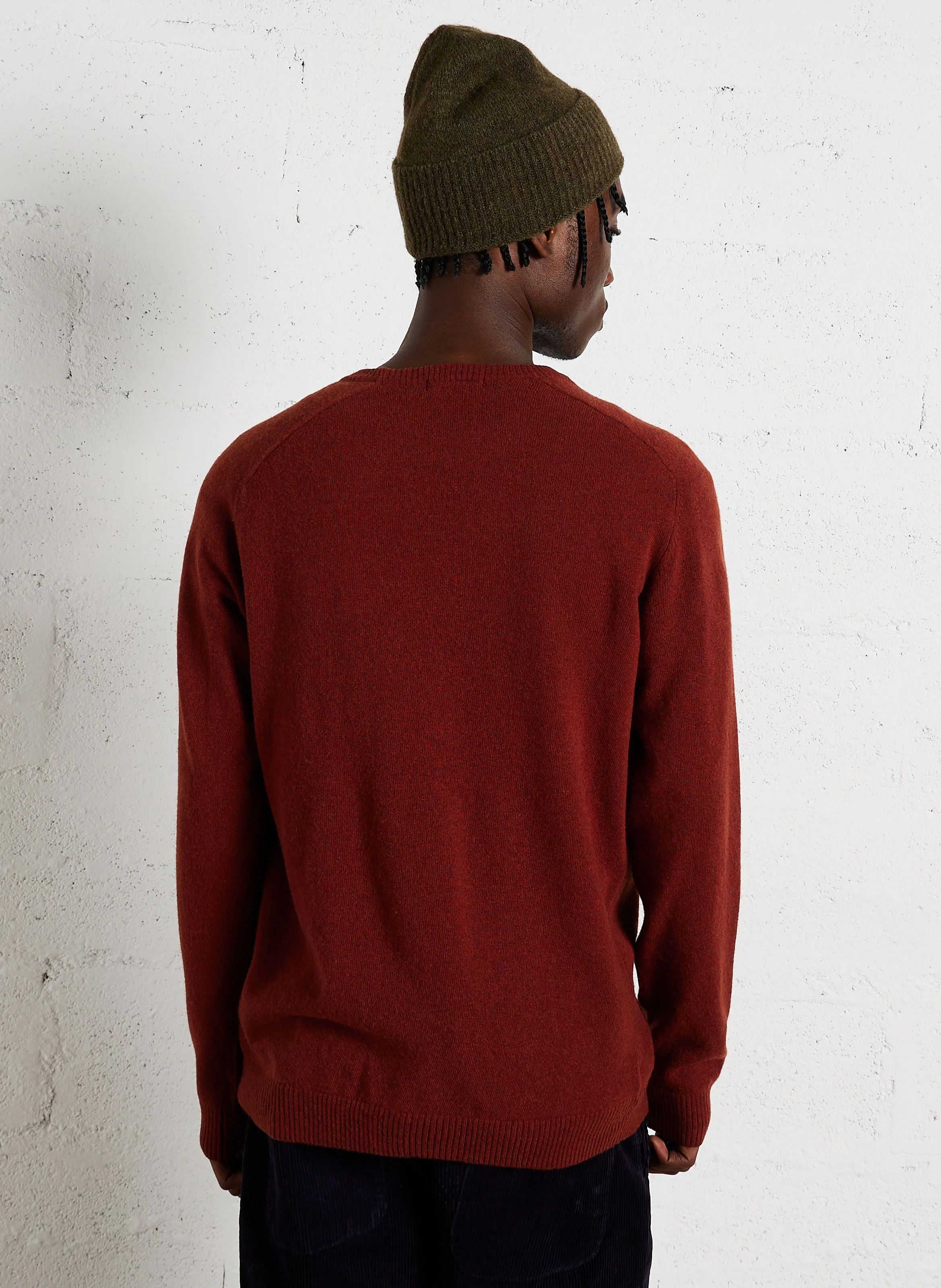 Pull col rond regular-fit en laine| Rouge