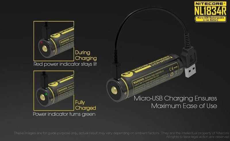 Nitecore - 18650 NL1834R - Li-ion Batterij - Zwart - 3400mAh - USB-C Aansluiting