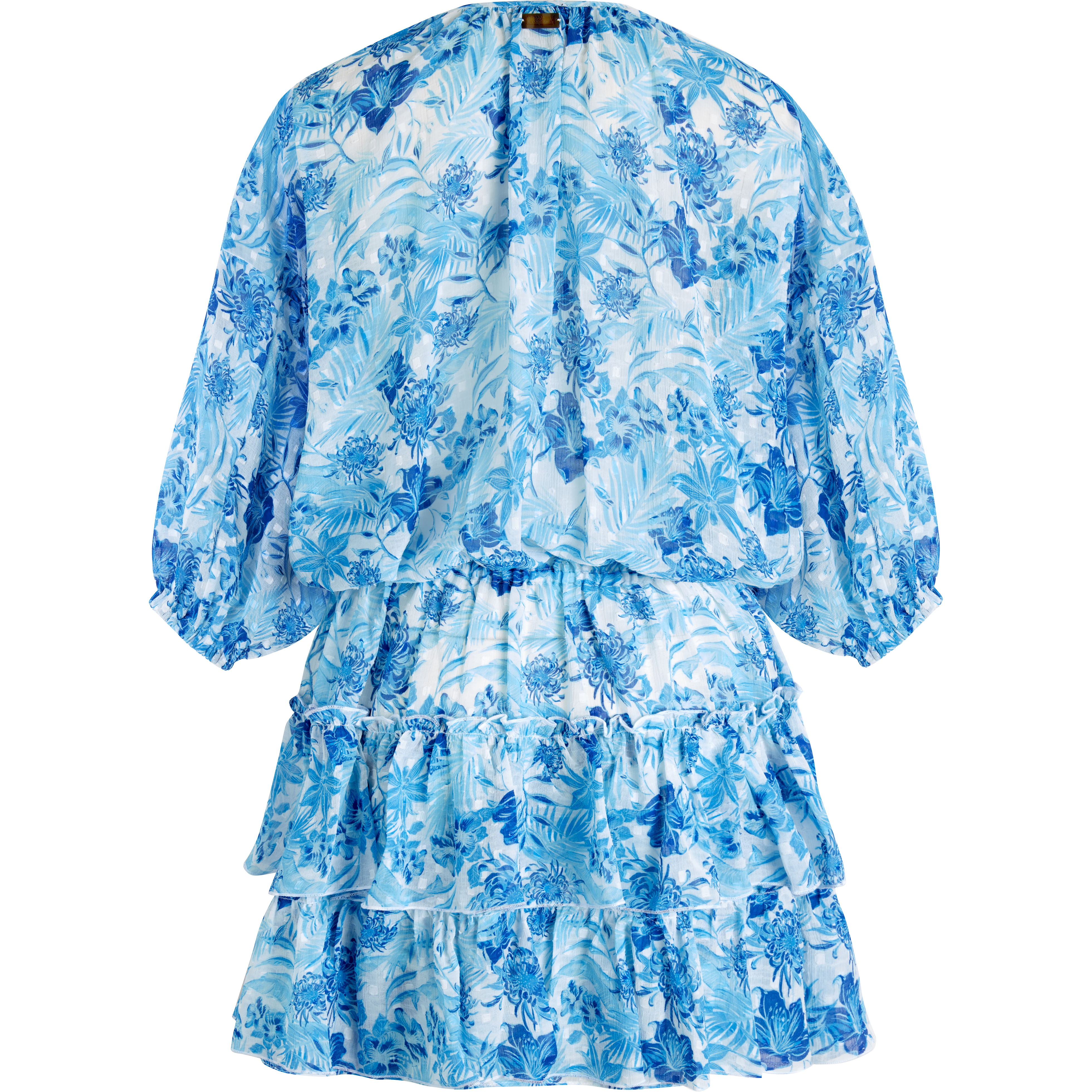 Robe Courte à Volants en Coton Femme Tahiti Flowers