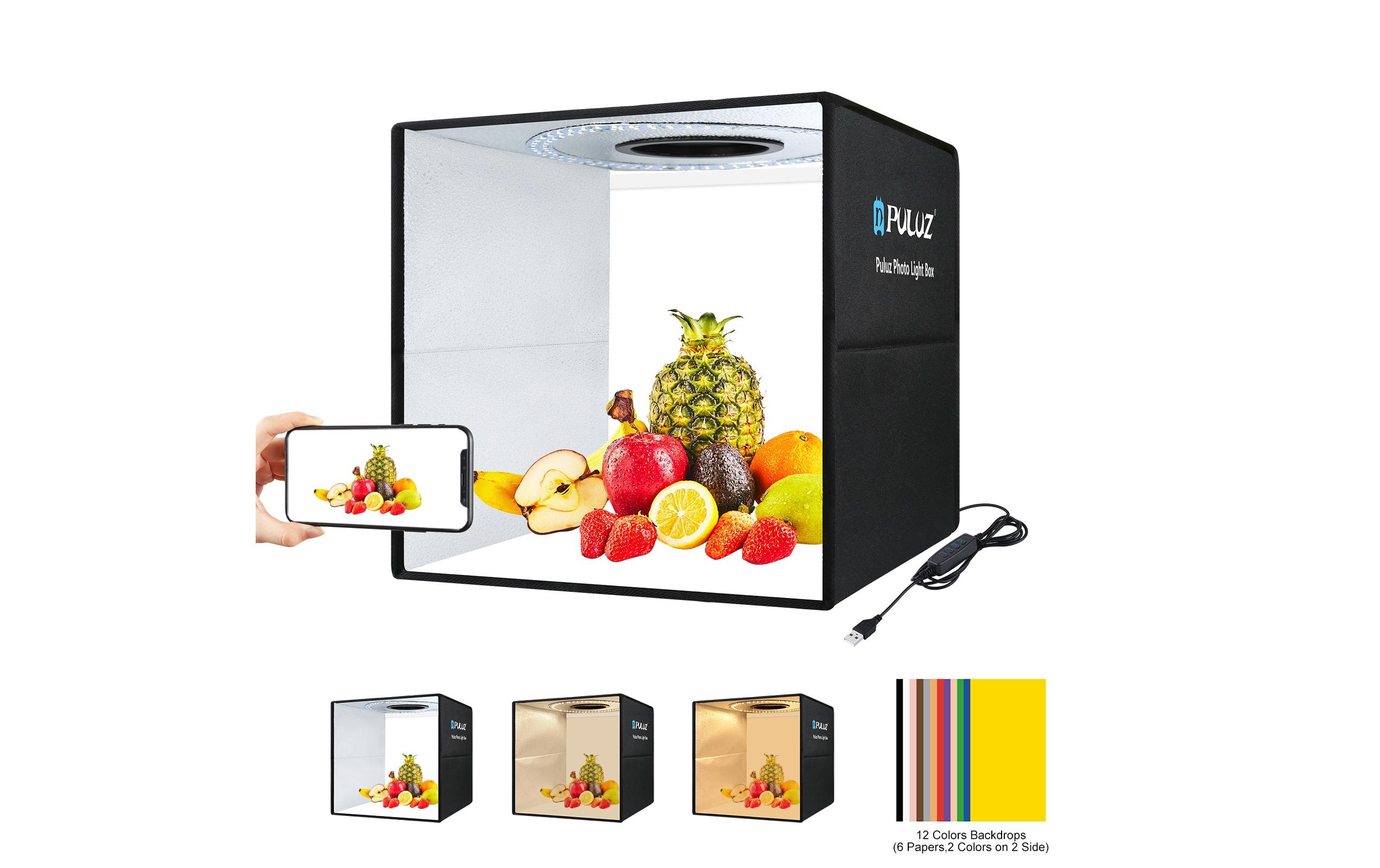 Aufnahmebox mit integrierter LED BeleuchtungKompaktes Mini-Fotostudio mit integrierter LED-Beleuchtung