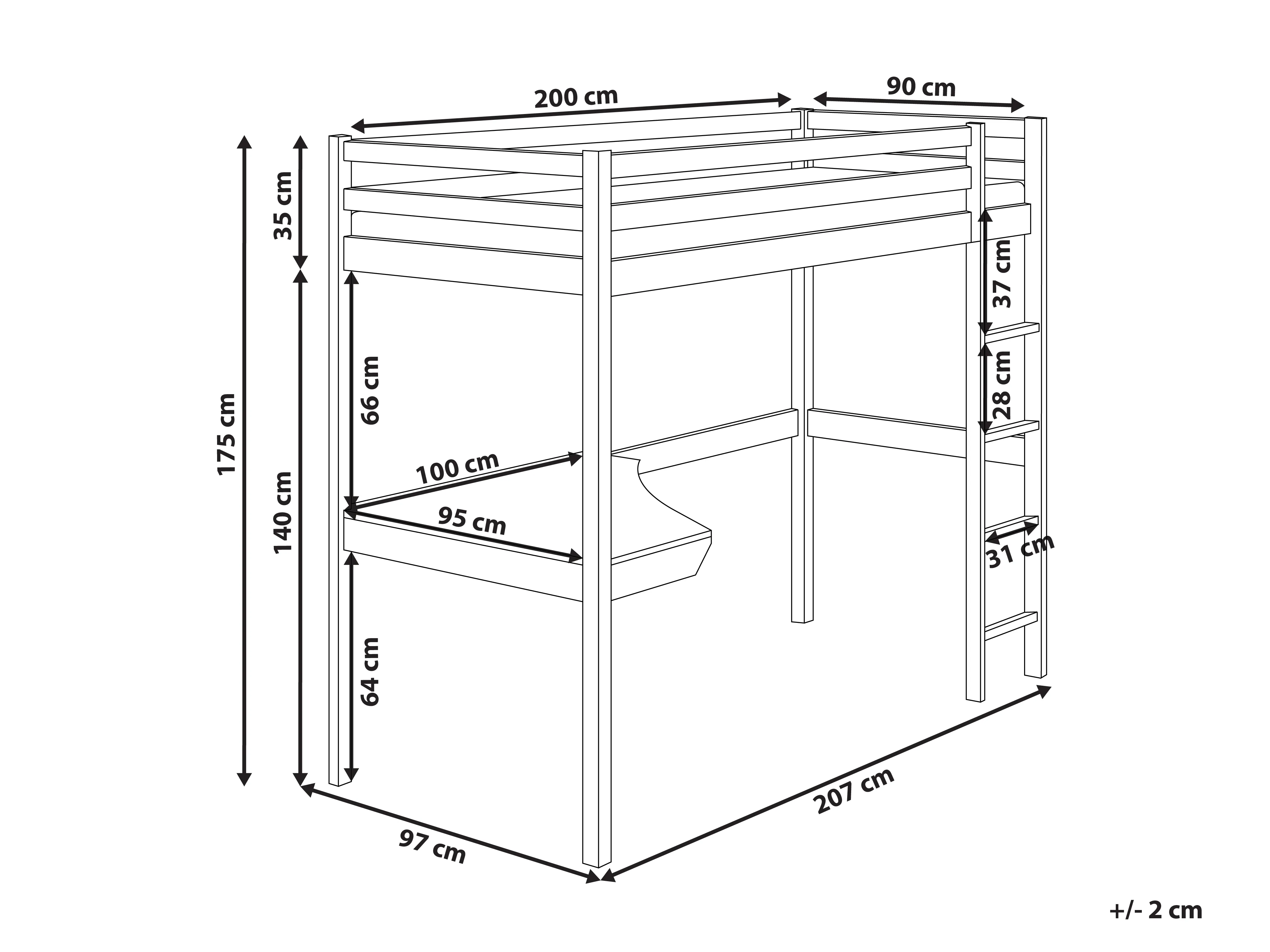 Hoogslaper met bureau Dennenhout LOURY 90 x 200 cm Wit