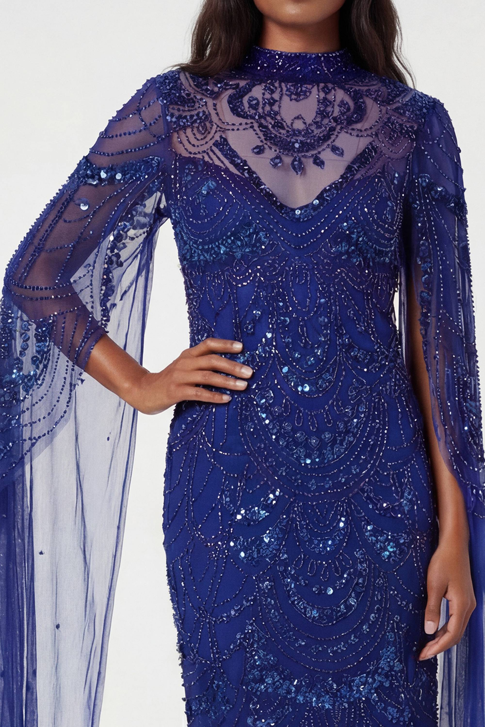 KarenMillen Robe Mi-longue Tissée À Cape Ornée De Perles Petite Premium