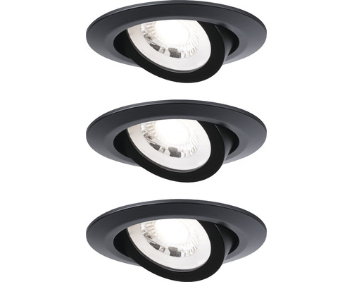 Paulmann LED inbouwspots set, 3-traps dimbaar, 3 x 6W, 3 x 450 lm, 3000 K, Ø 8,2 cm, draaibaar, zwart, 230V, 3 stuks
