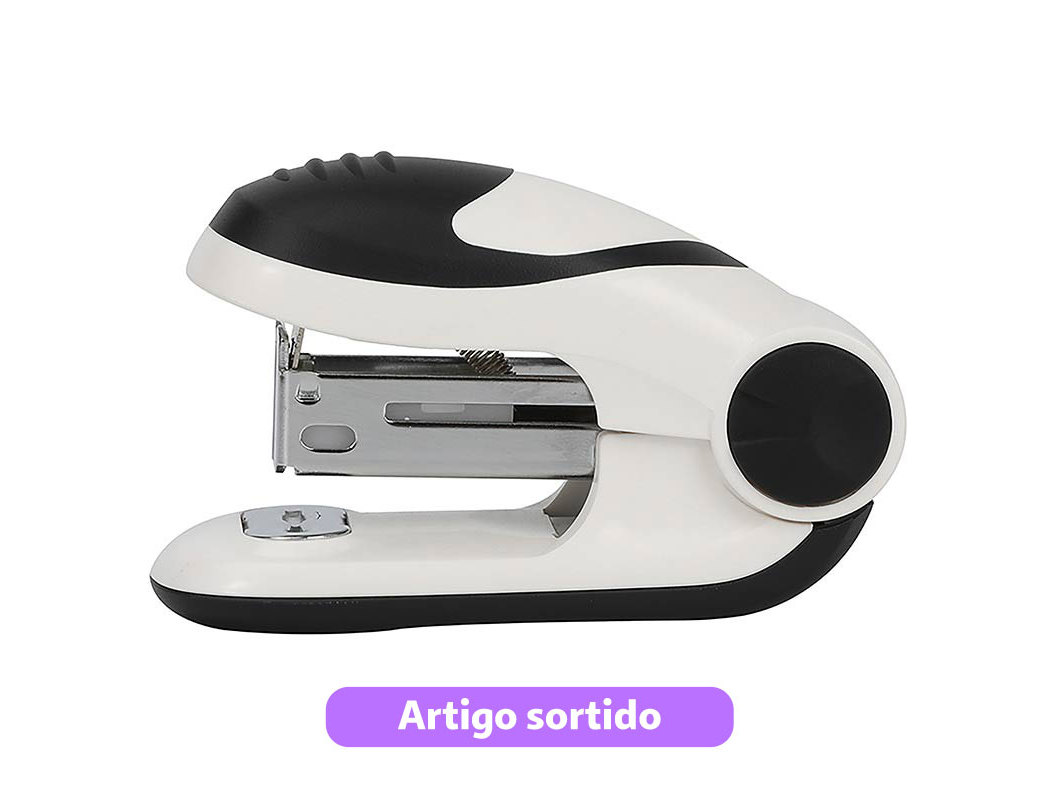 CONJUNTO DE MINI AGRAFADOR 24/6-26/6 AUCHAN E CAIXA COM 400 AGRAFOS CORES SORTIDAS