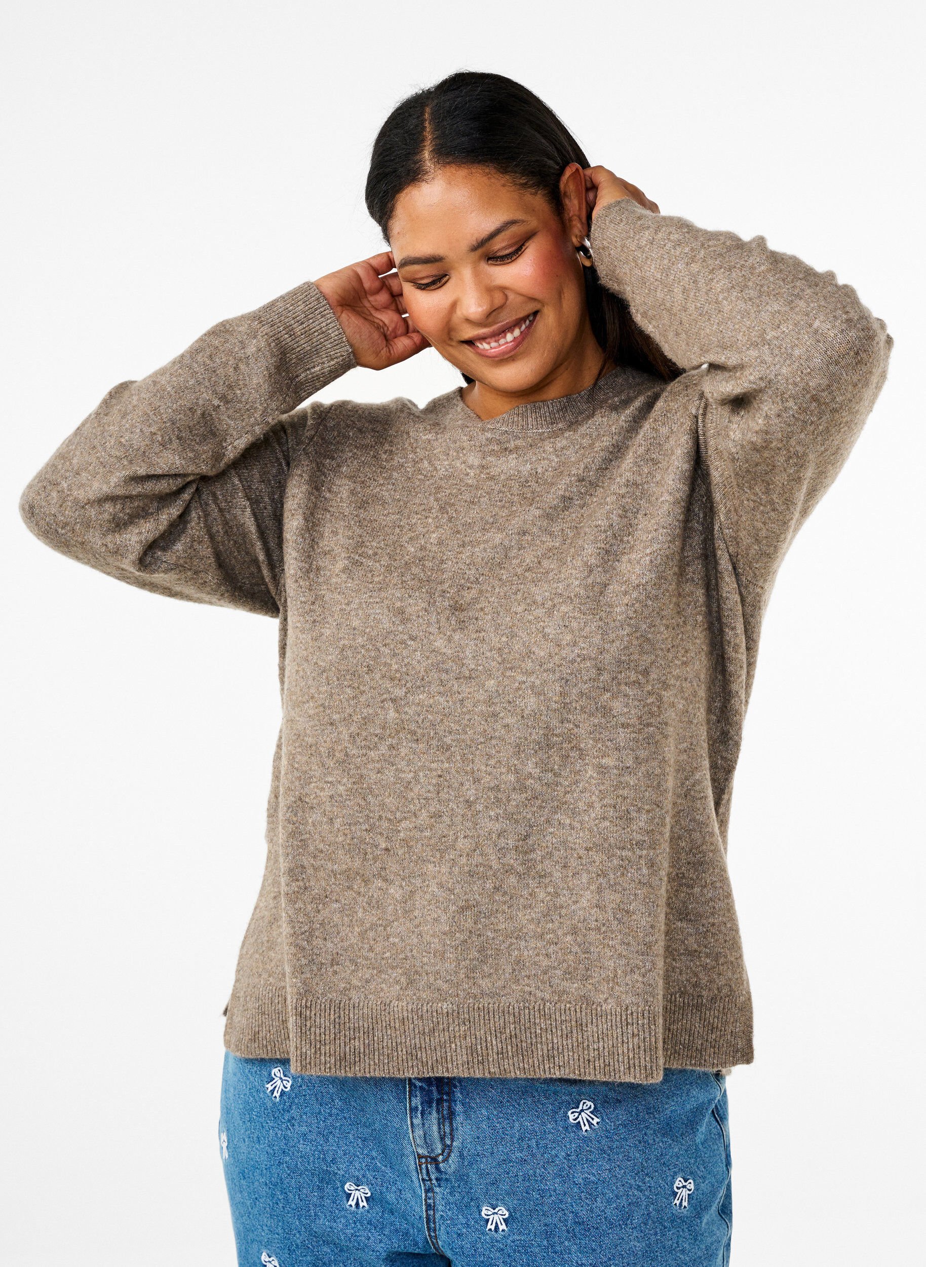 Strikbluse med uld og slidser
