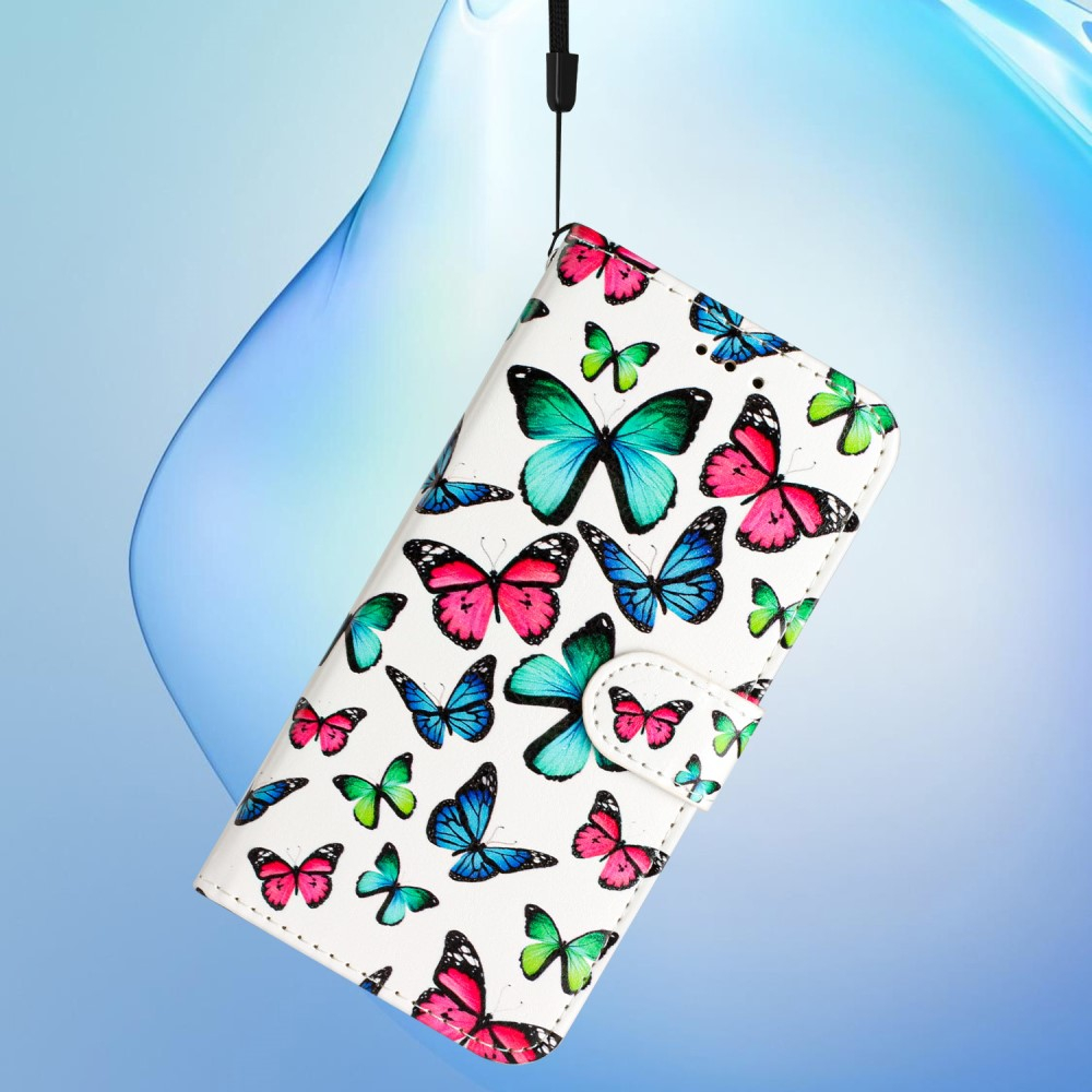 iPhone 16 Pro Leder Tasche Hülle mit Kartenfach Bunte Schmetterlinge