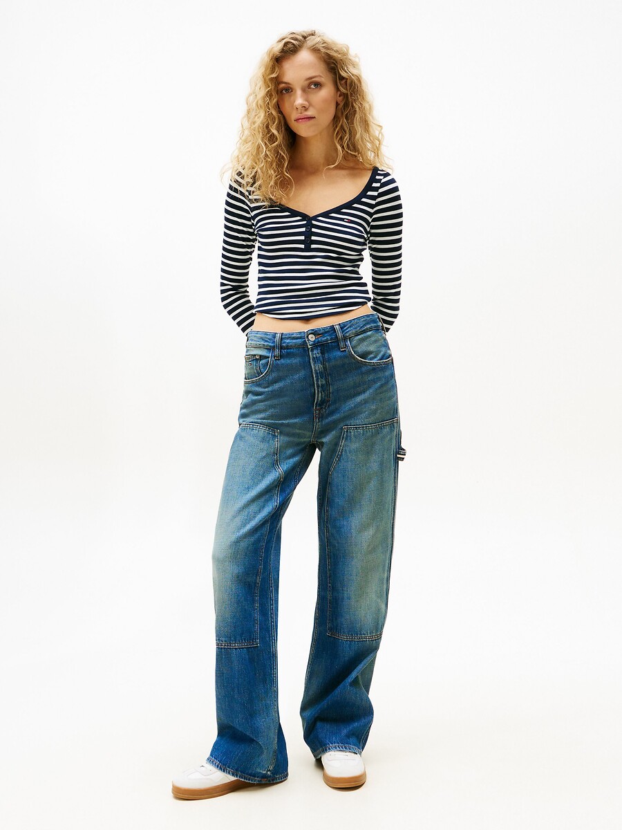 TOMMY JEANS<br>Camiseta listrada, mangas compridas, decote em V