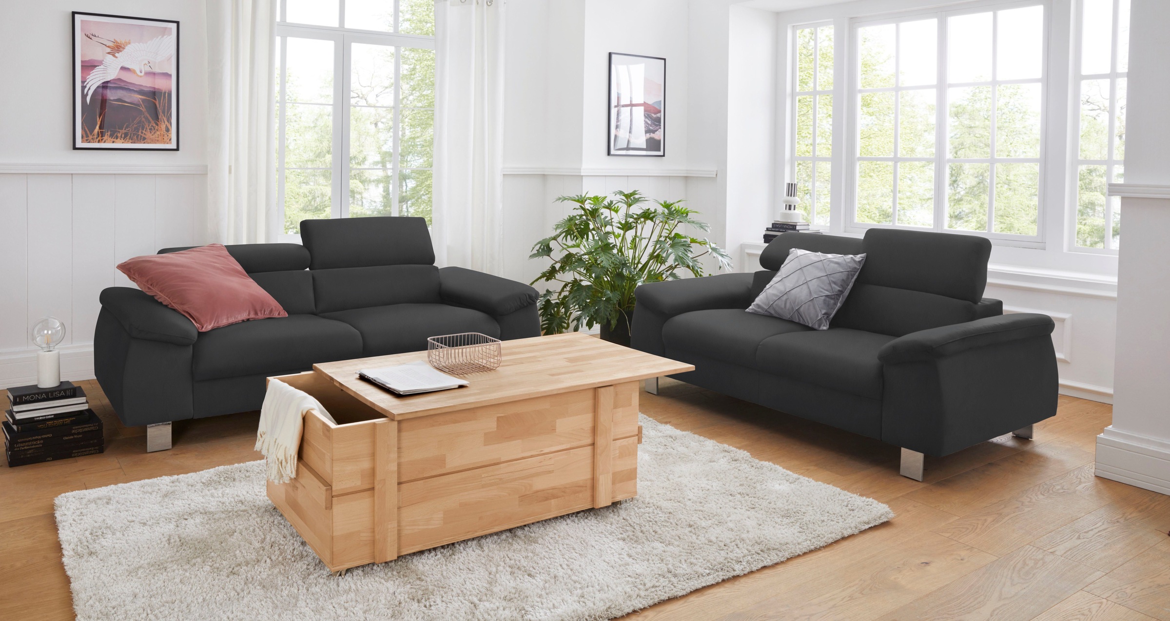 COTTA Polstergarnitur »Komaris, B: 193 bzw. 100 cm« Set,  Set: 3er-Sofa & Hocker, mit Kopfteilverstellung