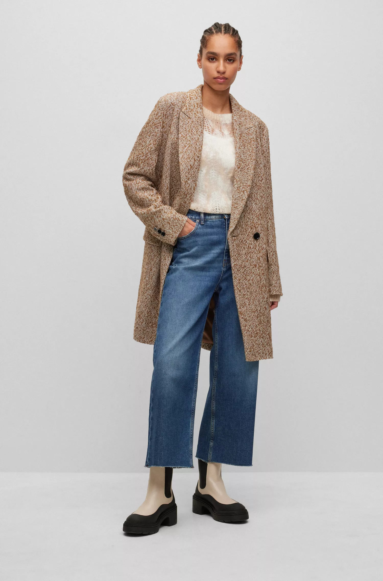 Calça jeans BOSS laranja de cintura alta em denim elástico azul