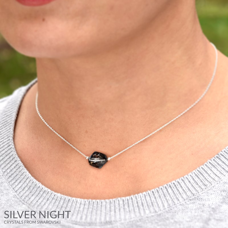 Collier ras du cou en argent 925 rhodié avec crystal bleu
