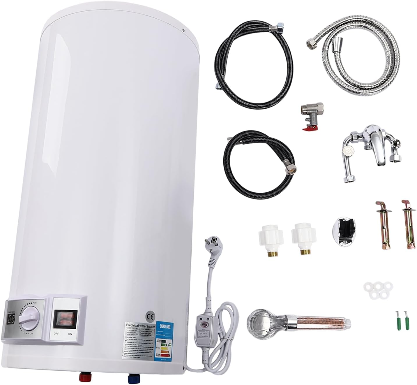 Elektrischer Warmwasserspeicher 80L Warmwasserboiler 2000W Wandhängend Elektrospeicher, Heizleistung Boiler, Wasserboiler, Emaillierter Innenbehälter, LED-Bildschirm, 220V (80L 2000W 77-167°F)