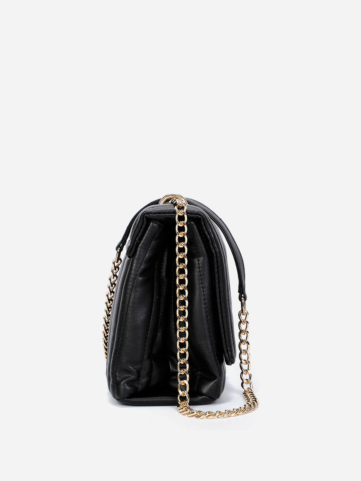 Sac bandoulière matelassé à rabat- Noir