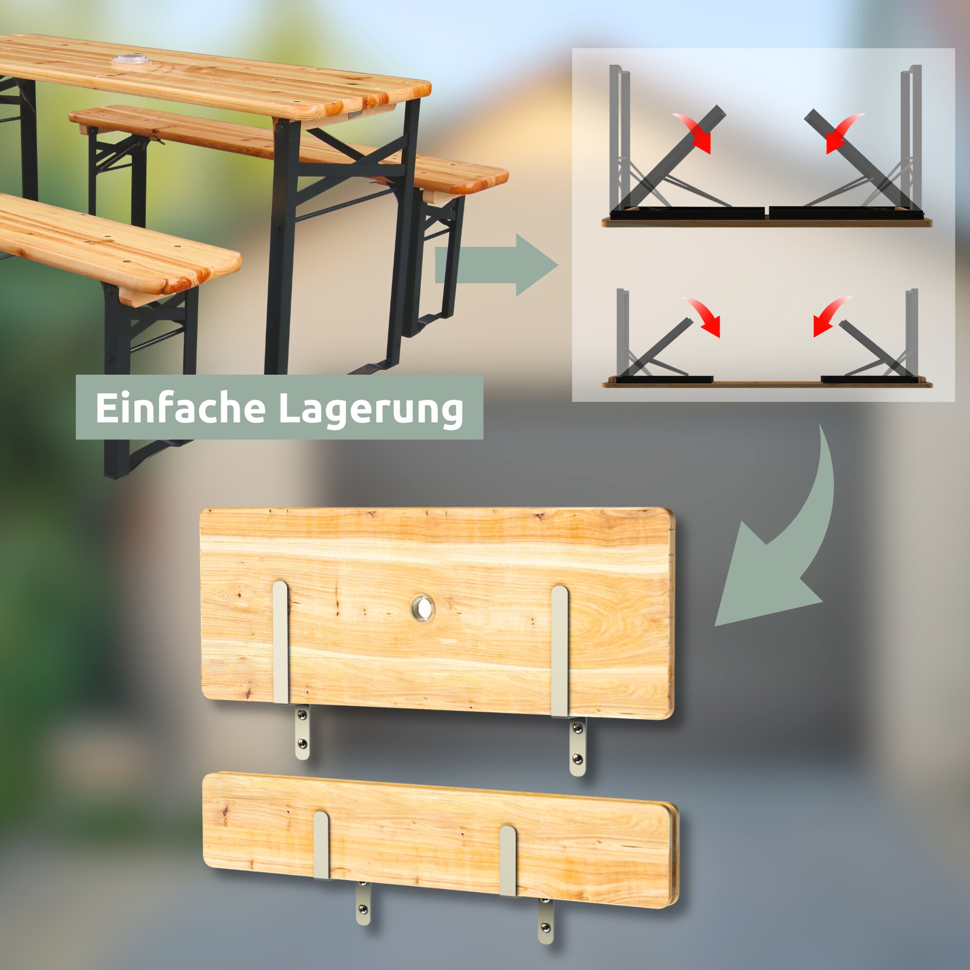 holz4home® Bierzeltgarnitur - mehrteilig & klappbar | Hoehenverstellbar