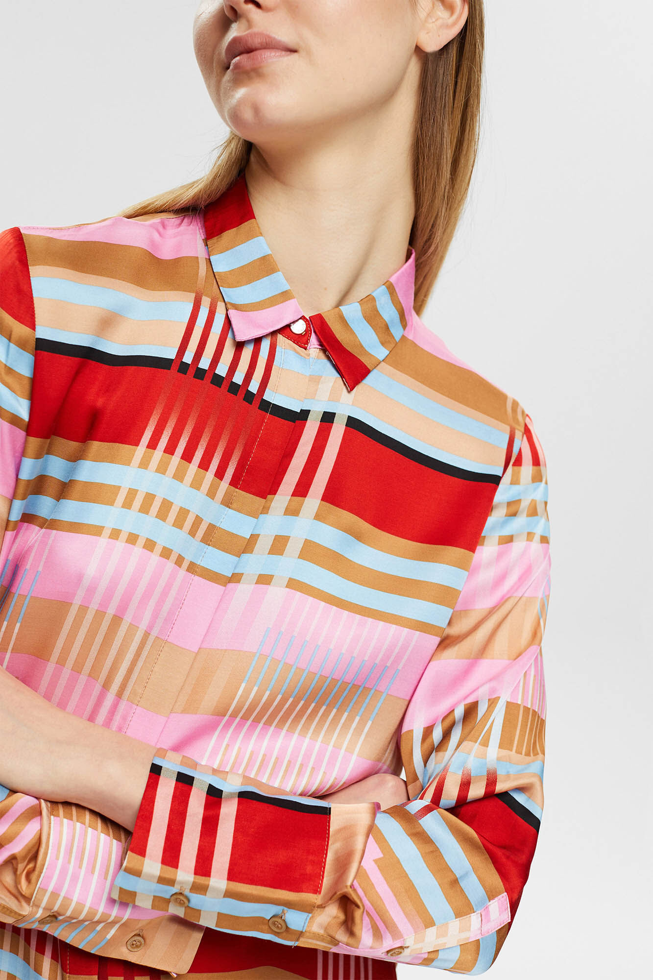Camisa longa xadrez de cetim viscose - Multicolorida