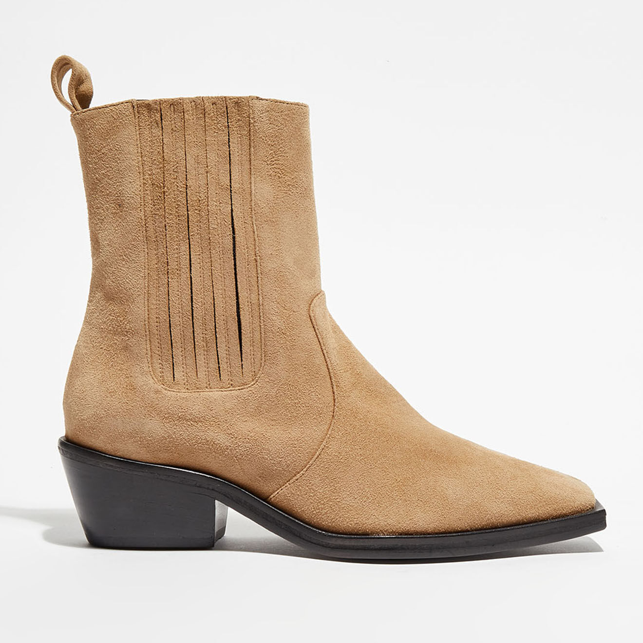 Mari Giudicelli Chelsea Boots en Velours de Cuir Hyde beiges