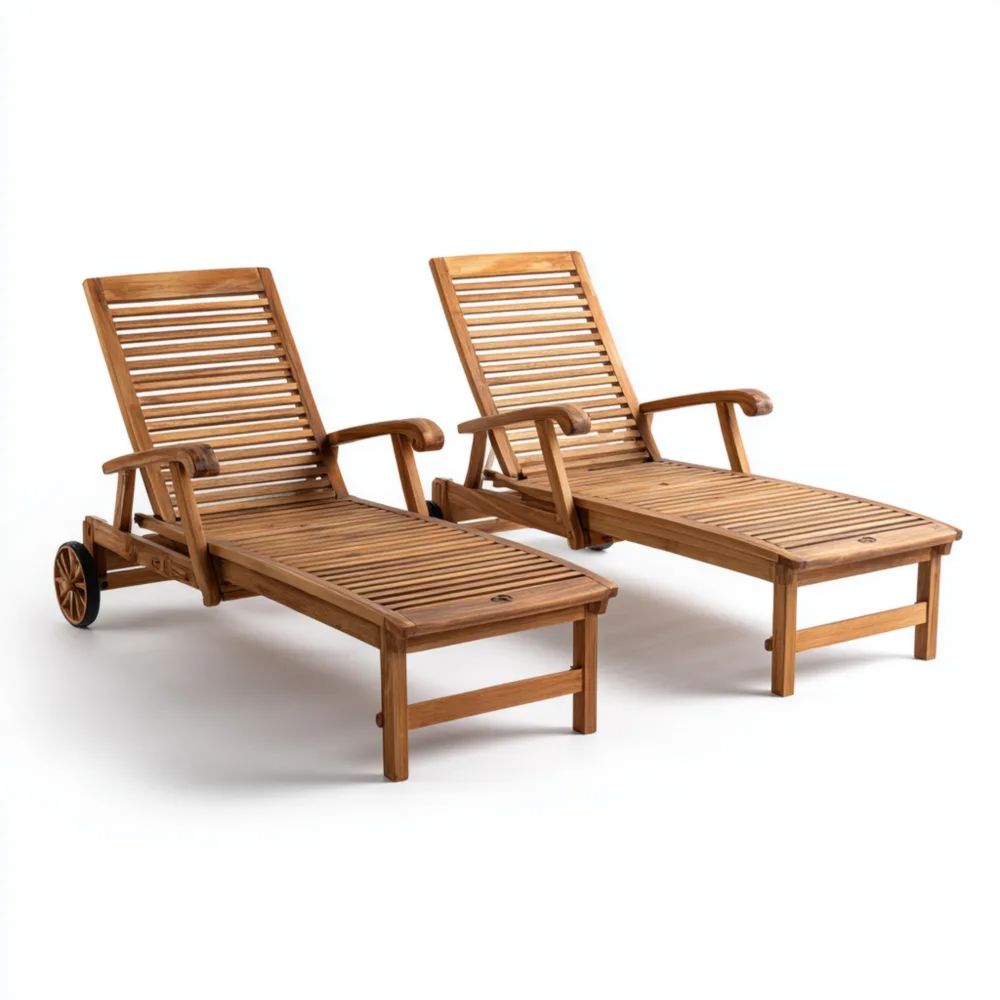 Gartenliegen Set Teak Holz 200x65x35 cm – Verstellbar – Outdoor Komfor