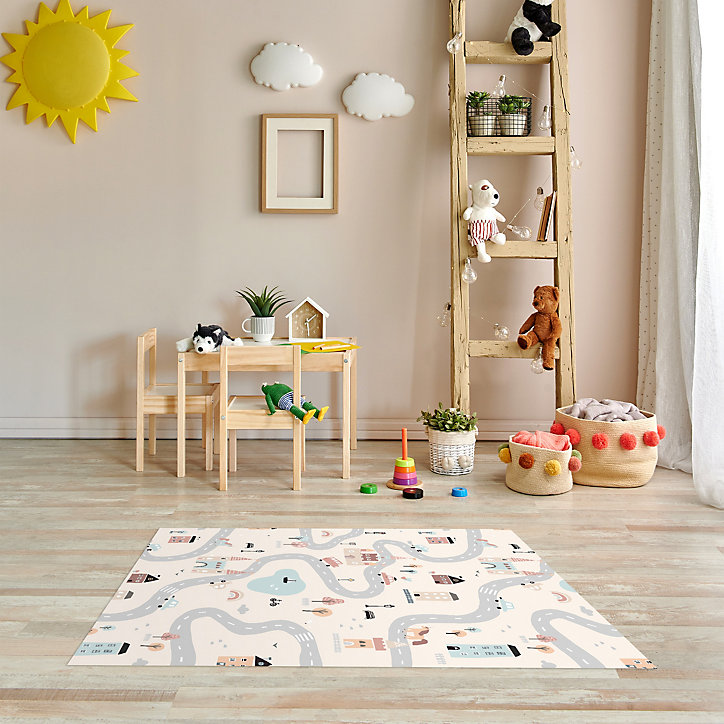Tapis vinyle motif ville pour enfants L.95 x l.66 cm x ep. 2 mm