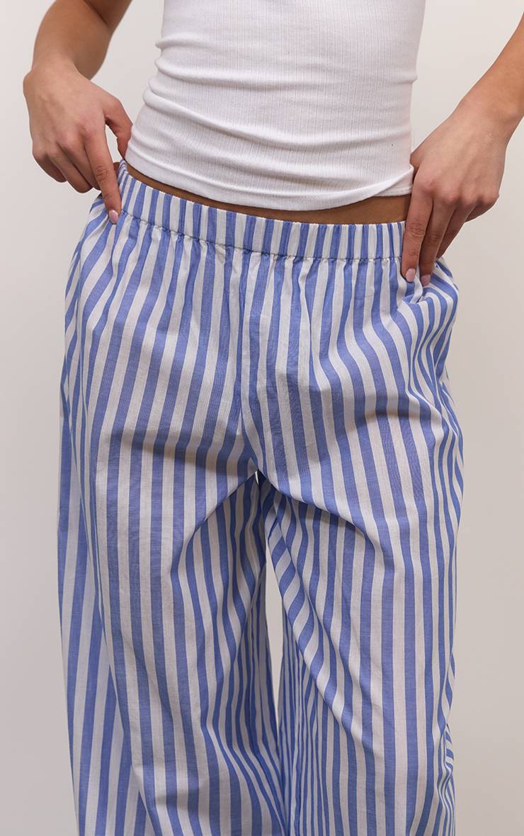 Bleu Pantalon Large En Coton À Rayures