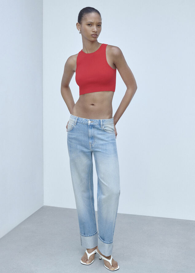 MANGO Knitted cropped top Red