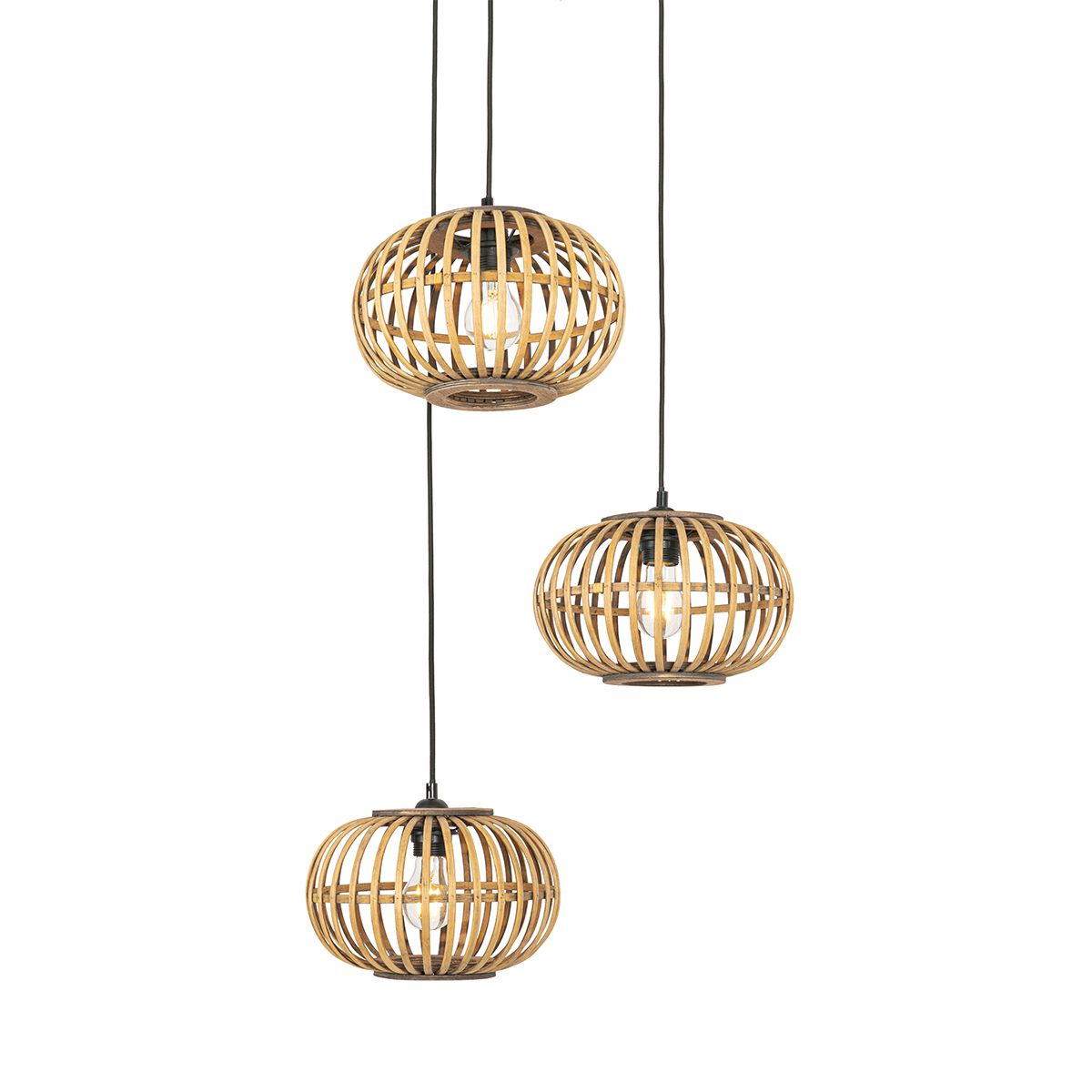 Oosterse hanglamp bamboe 3-lichts rond - Amira