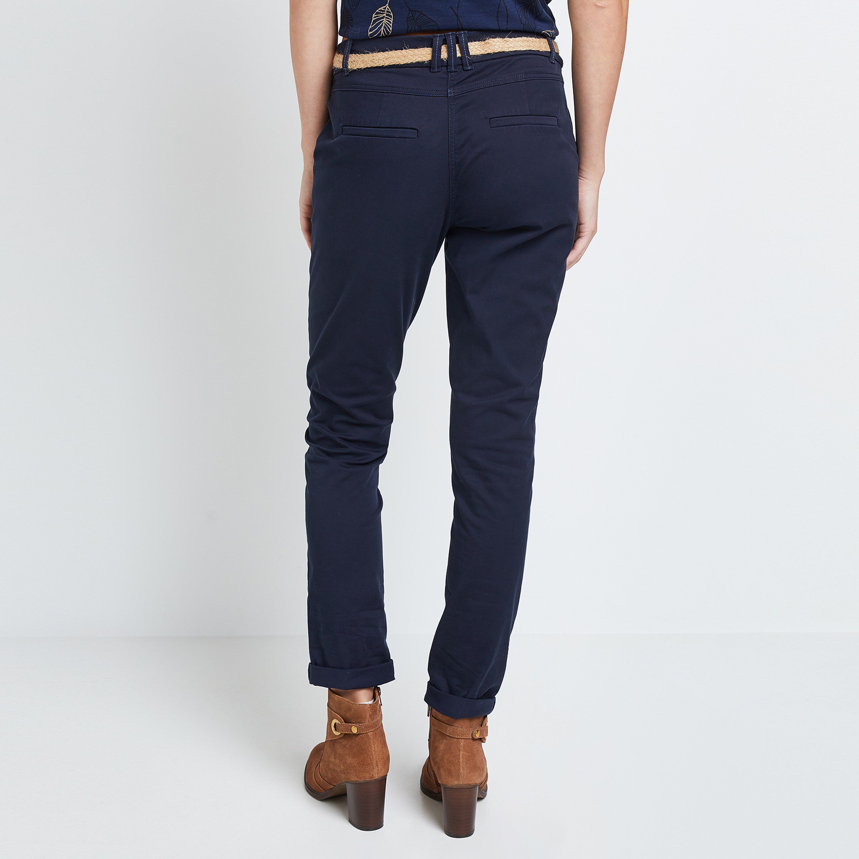Pantalon chino avec ceinture femme - MARINE