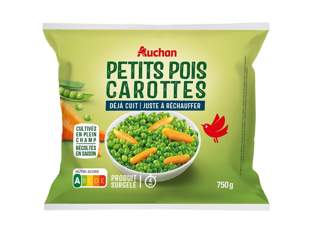 ERVILHAS E CENOURAS AUCHAN COZIDAS ULTRACONGELADAS 750G