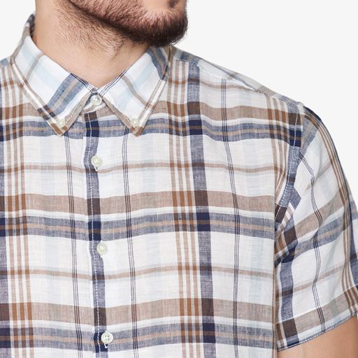 Signal Tom Linen Check Skjorte, Blue Captain, XL
