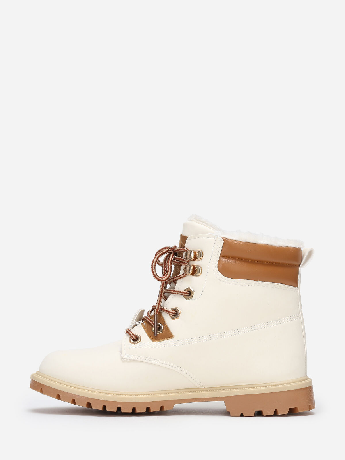 Bottines écrues style rangers fourrées Blanc- Blanc