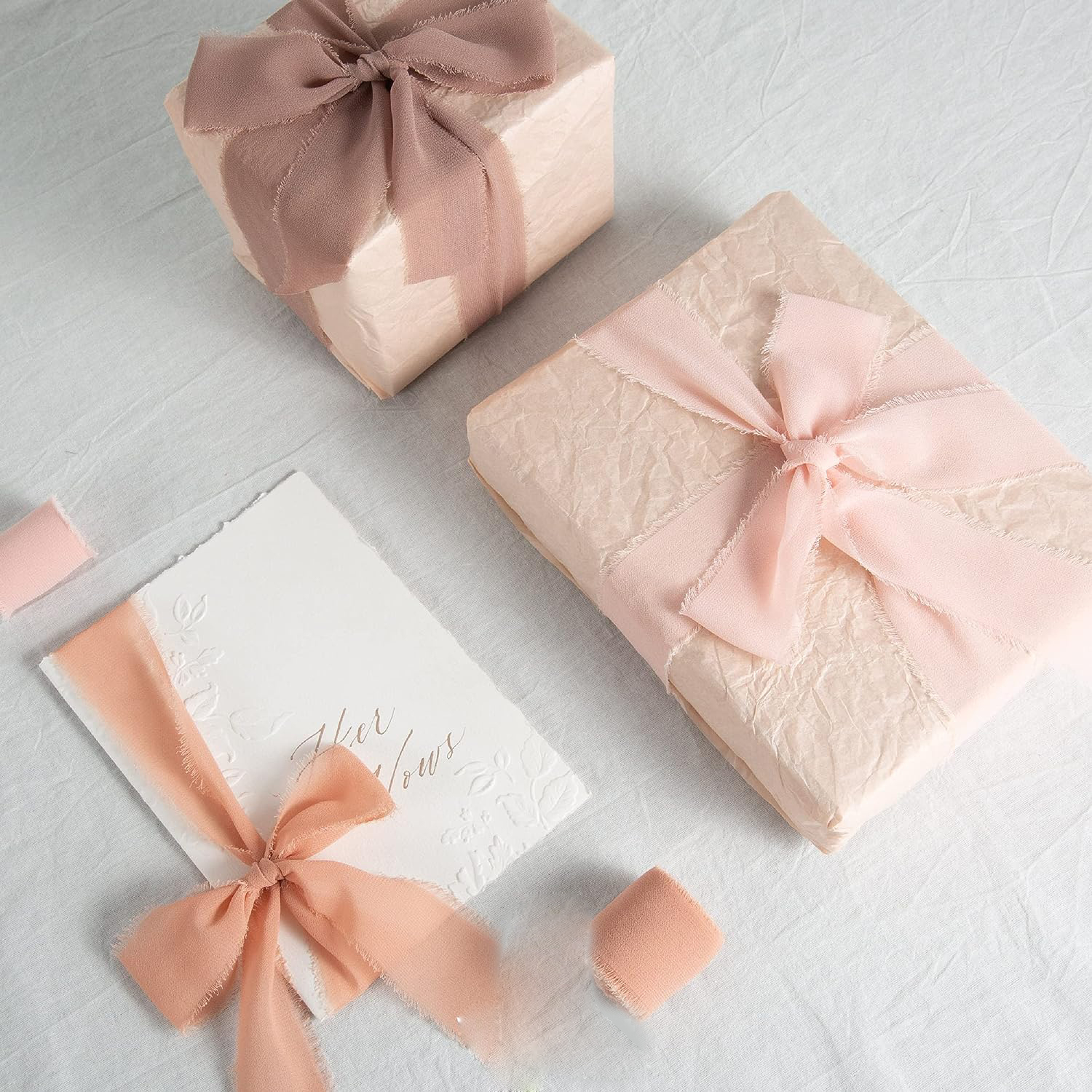 (3er Set) 4cmx5m Chiffon Geschenkband DIY Maschen Deko Band für Geburtstage / Hochzeiten / Taufe - Rosa / Braun