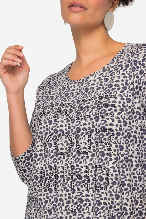 Longshirt, Leomuster, Glitzer-Statement, 3/4-Ärmel