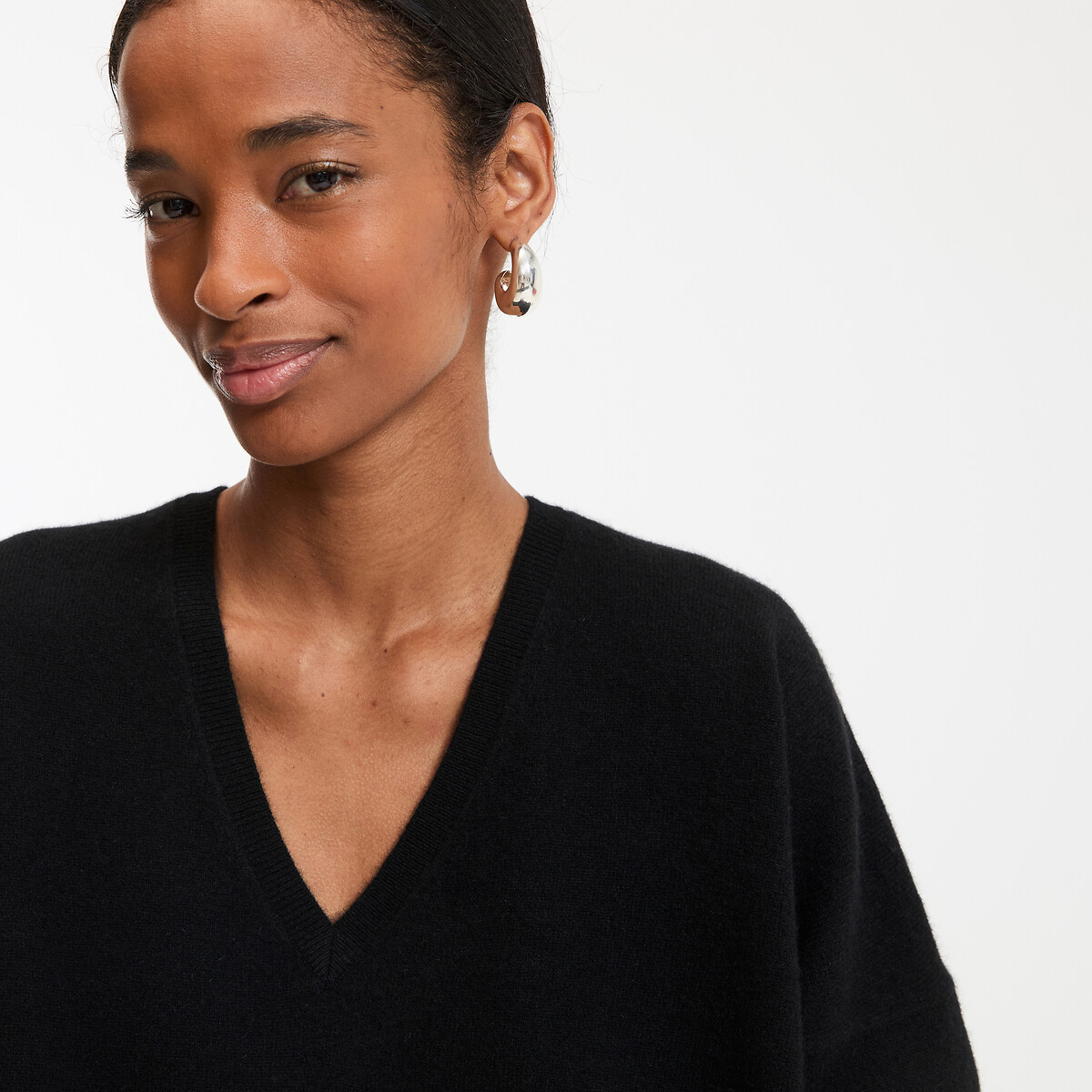 COLEÇÕES LA REDOUTE<br>Suéter de malha fina de cashmere, decote em V, volume generoso
