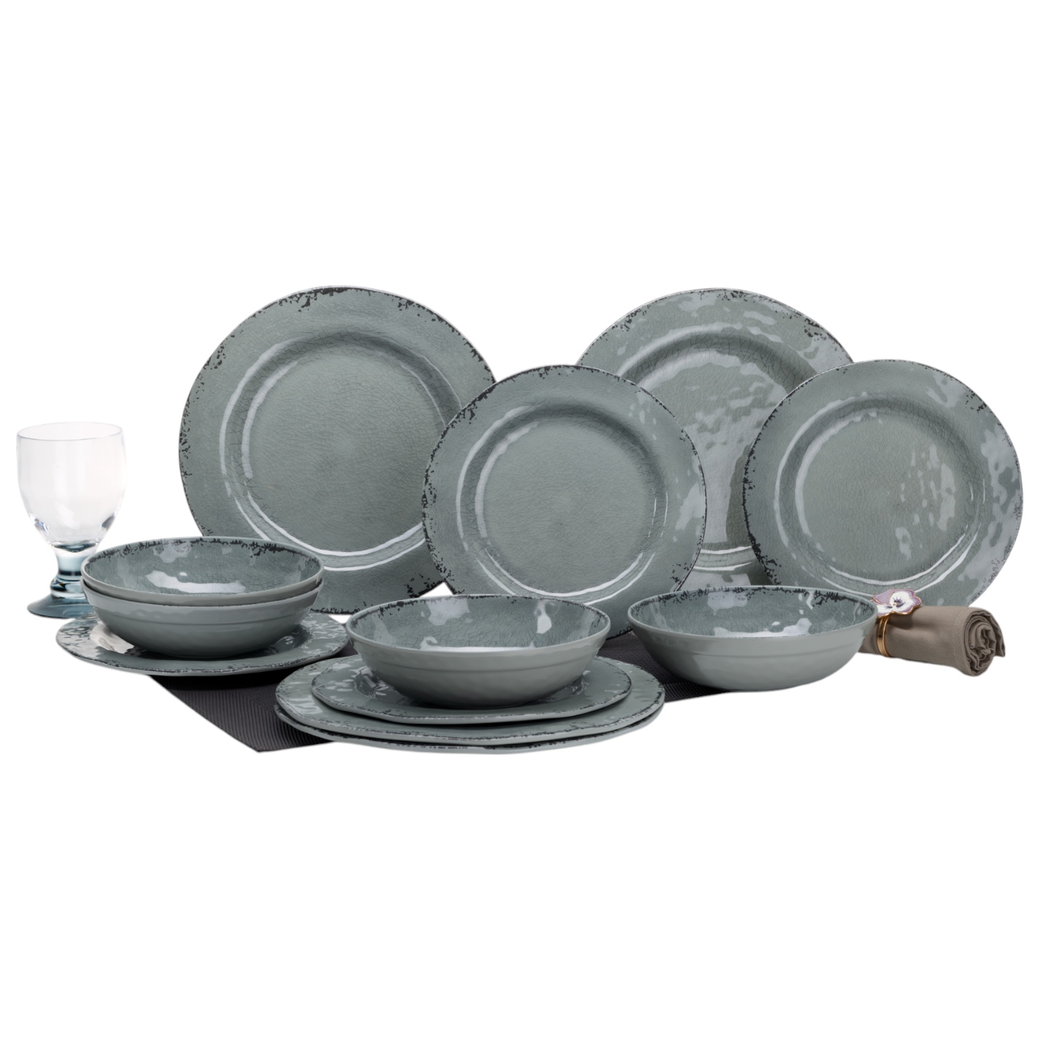 Flamefield Moondust melamine servies 12-delig antislip grijs