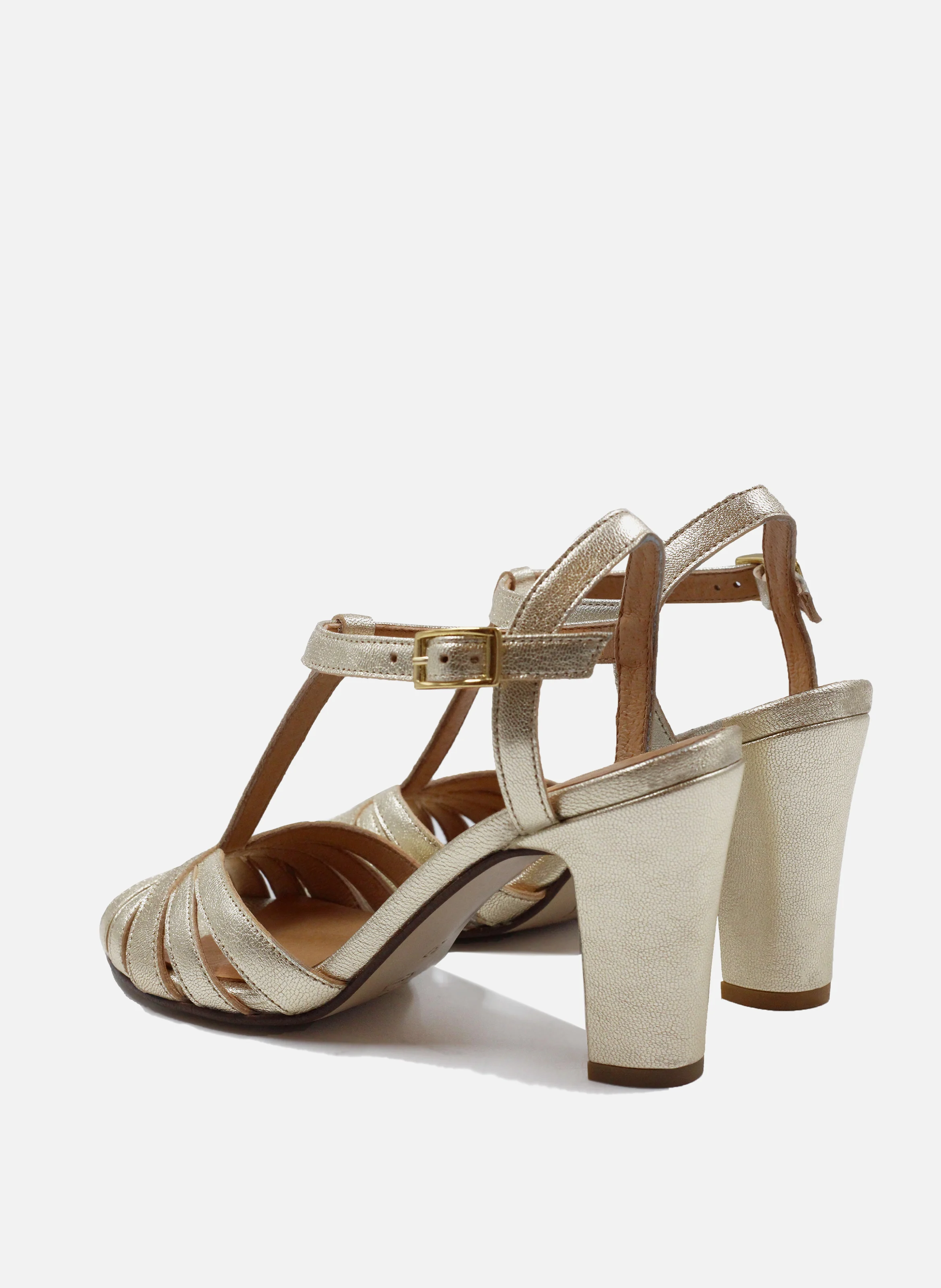 Sandales talon brides cuir métalisé | Doré