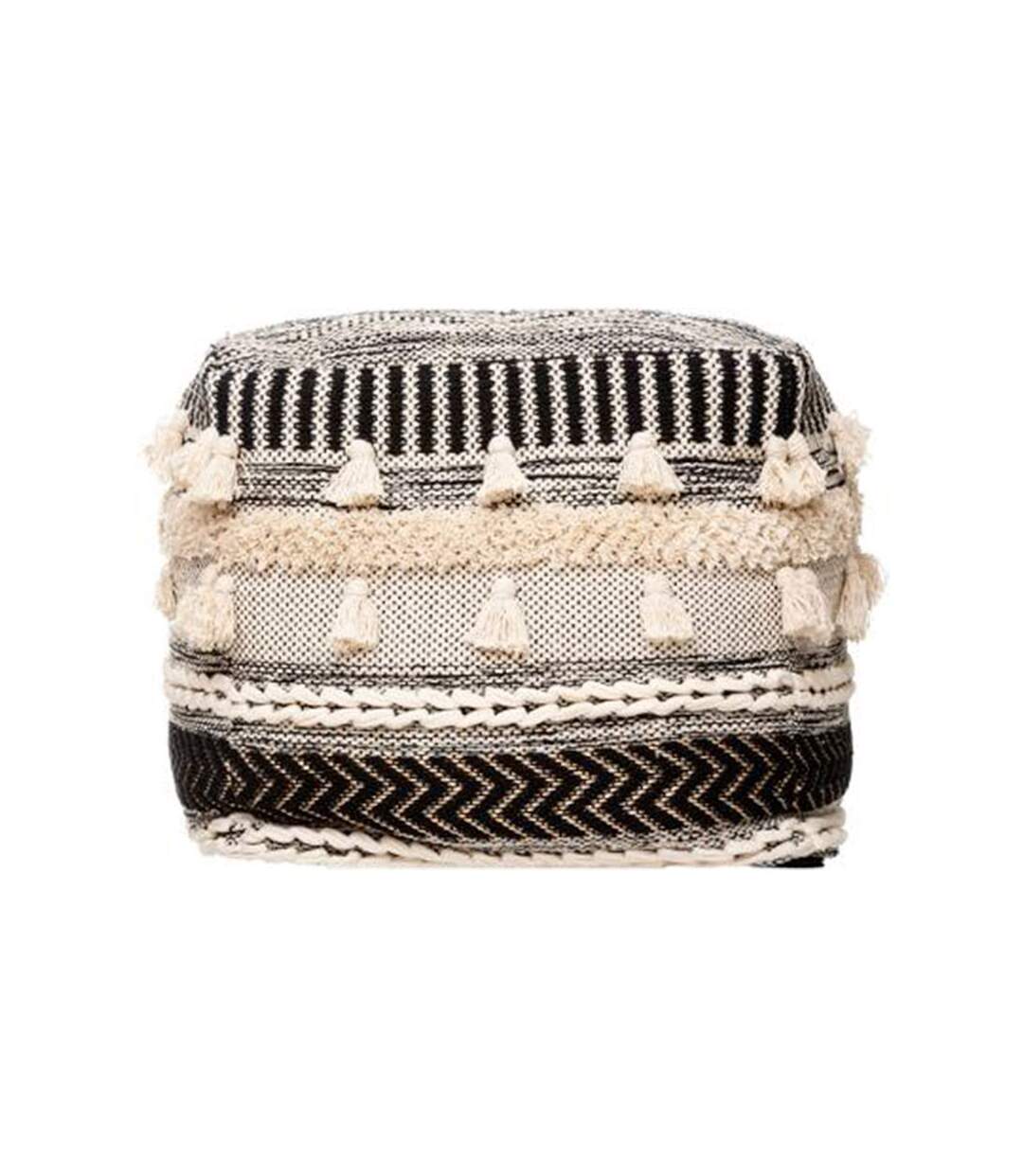 Pouf Déco Ethnique Lurex 45x45cm Noir & Blanc