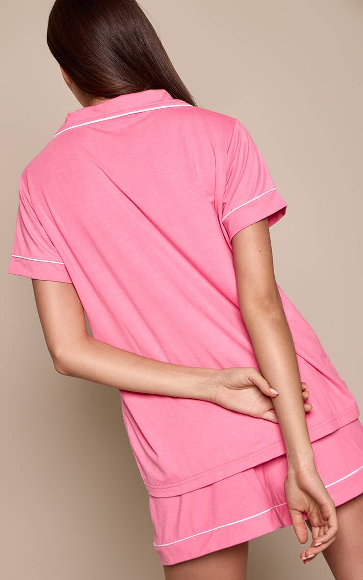 Rose Vif Ensemble Pyjama Haut À Manches Courtes Et Short En Jersey Doux Avec Passepoil