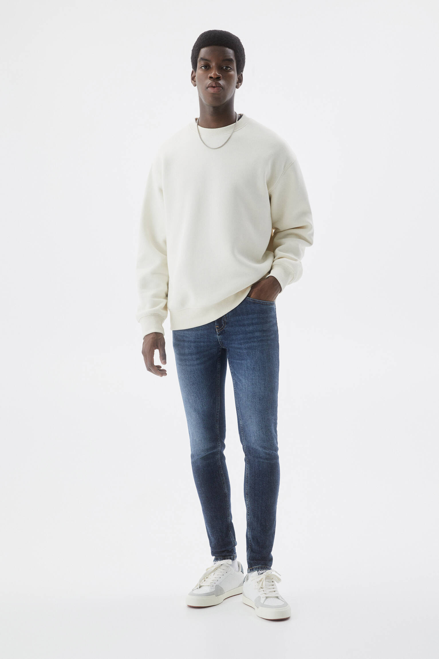 Calça jeans skinny com elástico - Azul marinho