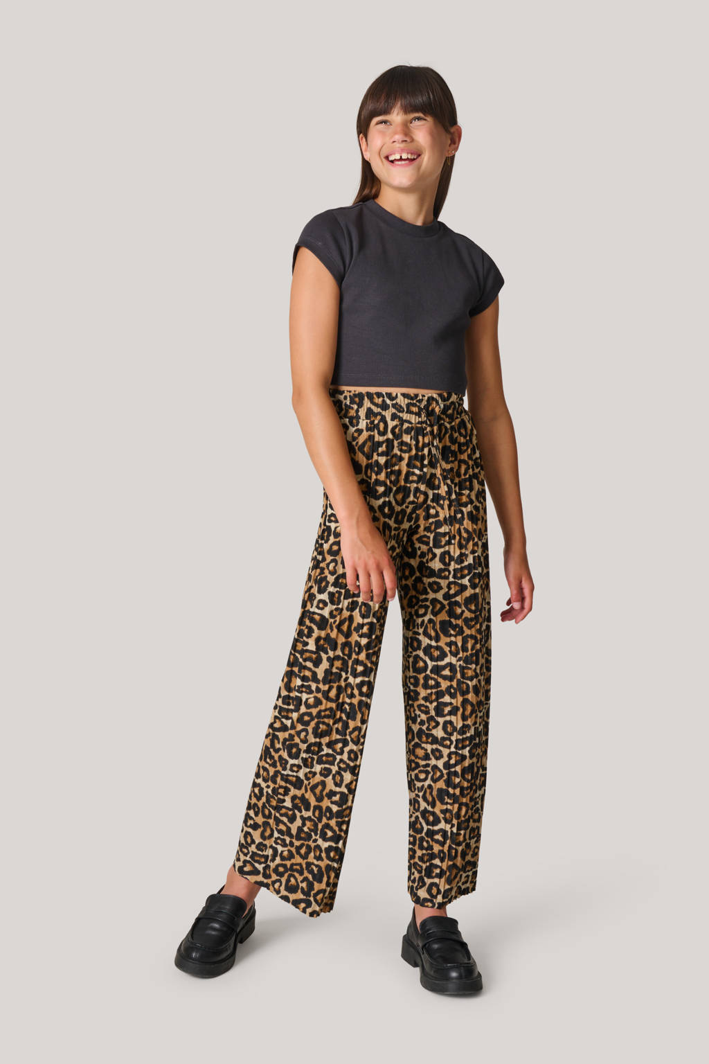 Shoeby high waist loose fit broek met dierenprint bruin