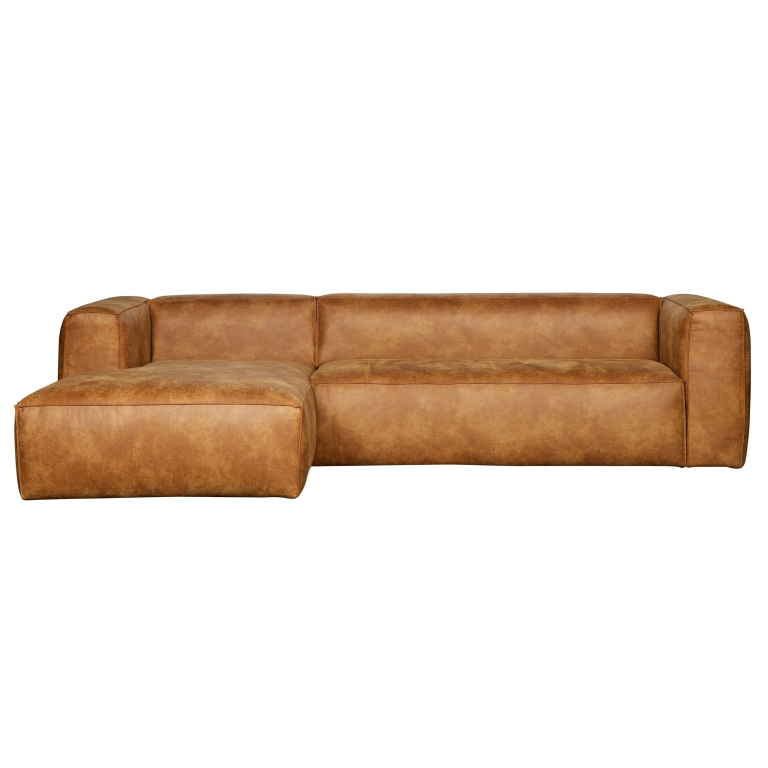 WOOOD Bean bank met chaise longue links leer cognac