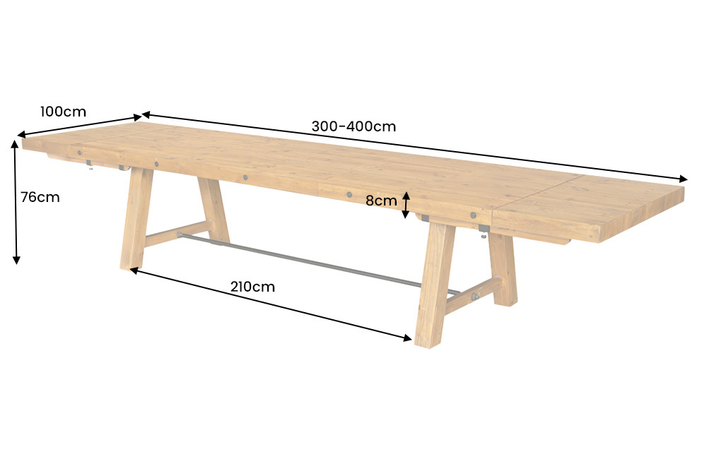 Massiver Esstisch FINCA 300-400cm vintage braun verlängerbar recyceltes Pinienholz